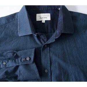 Men’s M 15.5 / 32-33 Ted Baker Endurance Cotton Dress Shirt Navy Print